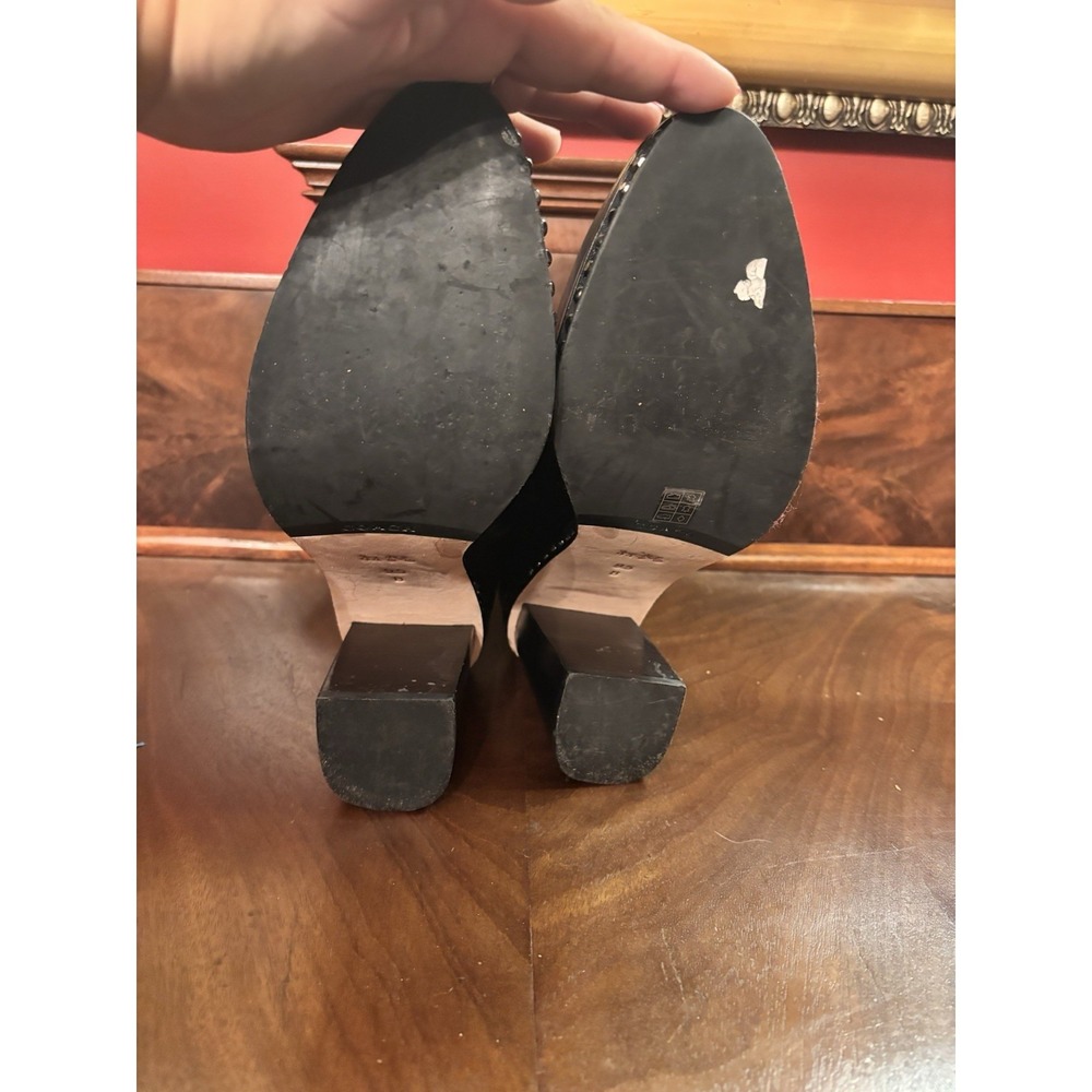 Coach Justina Bootie Black Leather Moto Ankle Boots 9.5B 3.5" Heel Studded Sole - Picture 2 of 9